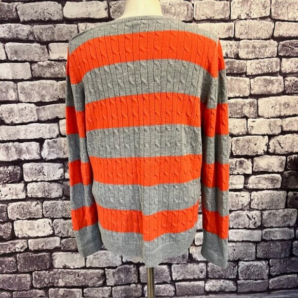 Talbots Orange & Gray Cable Knit Pullover Sweater Size L - Picture 6 of 9